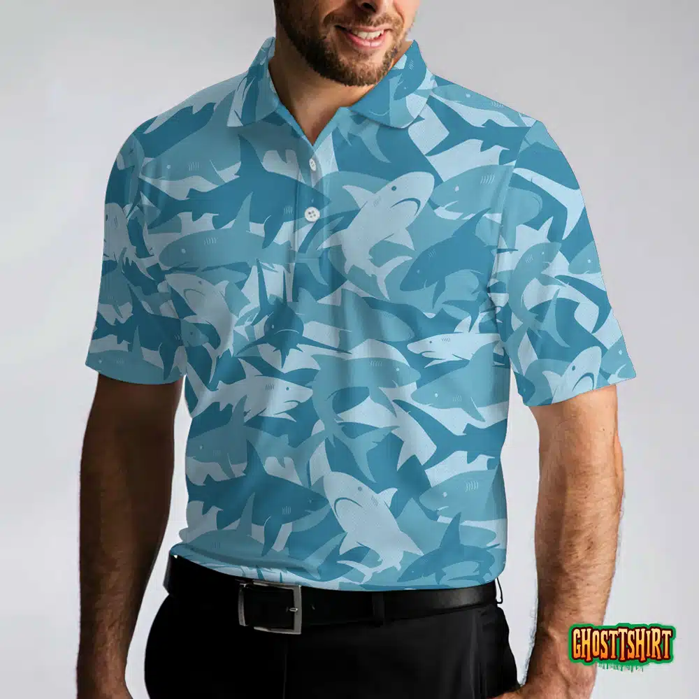 Camouflage Ocean Shark Pattern Short Sleeve Polo Shirt