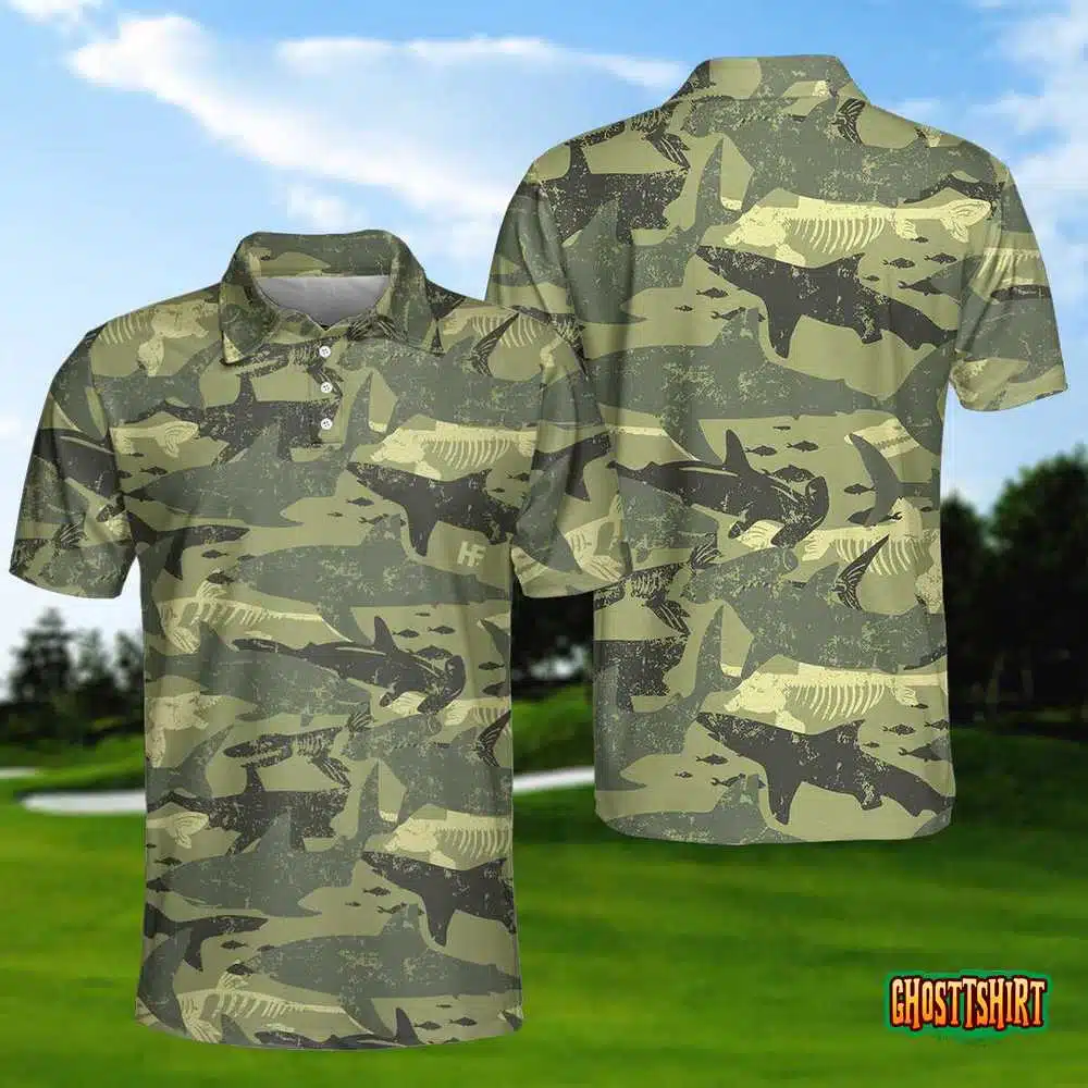 Camouflage Shark Pattern Short Sleeve Polo Shirt