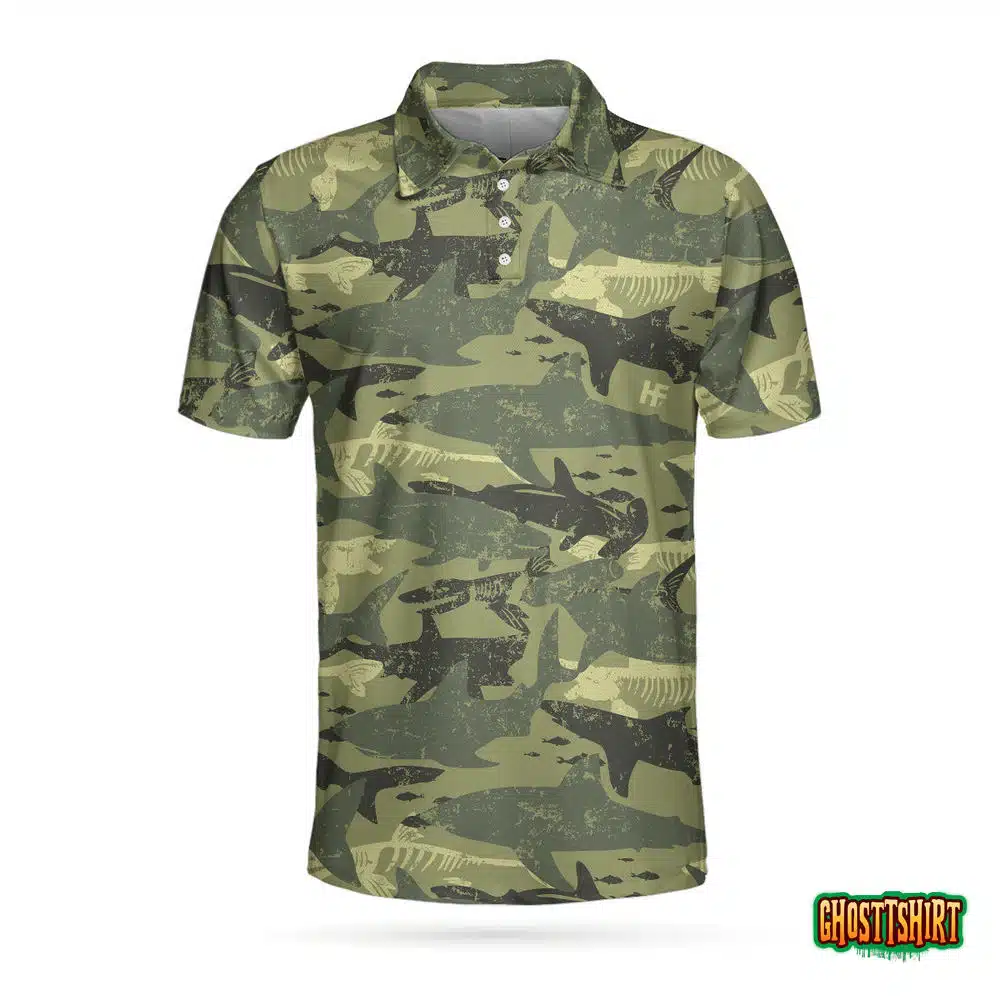 Camouflage Shark Pattern Short Sleeve Polo Shirt
