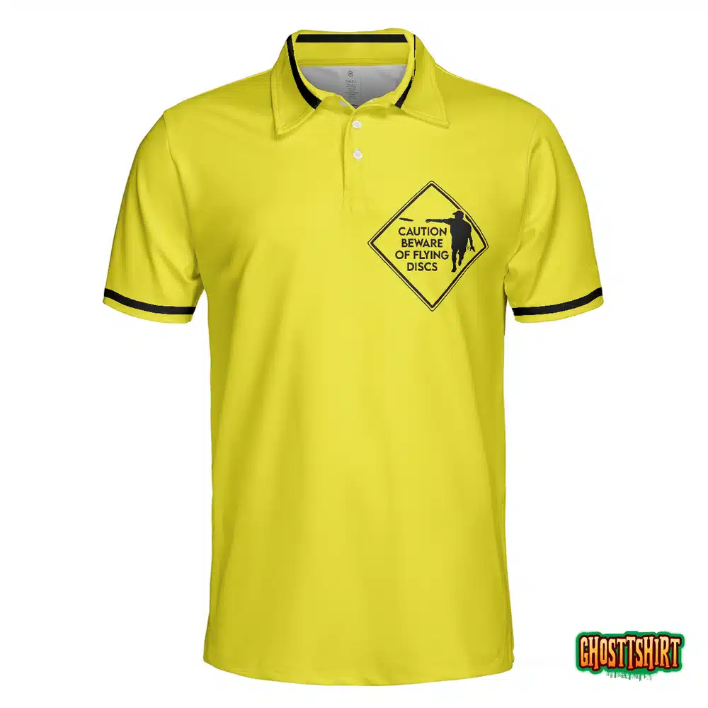 Caution Beware Of Flying Discs Short Sleeve Polo Shirt