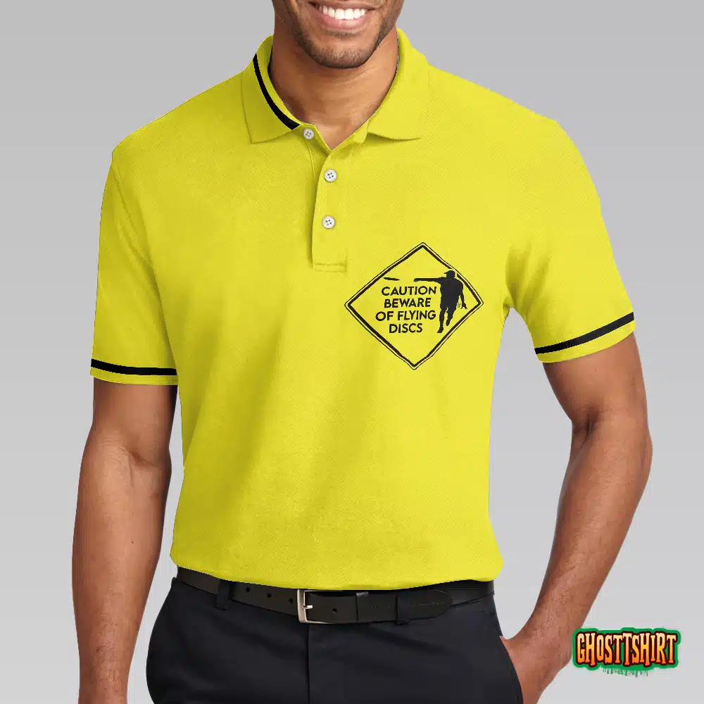 Caution Beware Of Flying Discs Short Sleeve Polo Shirt