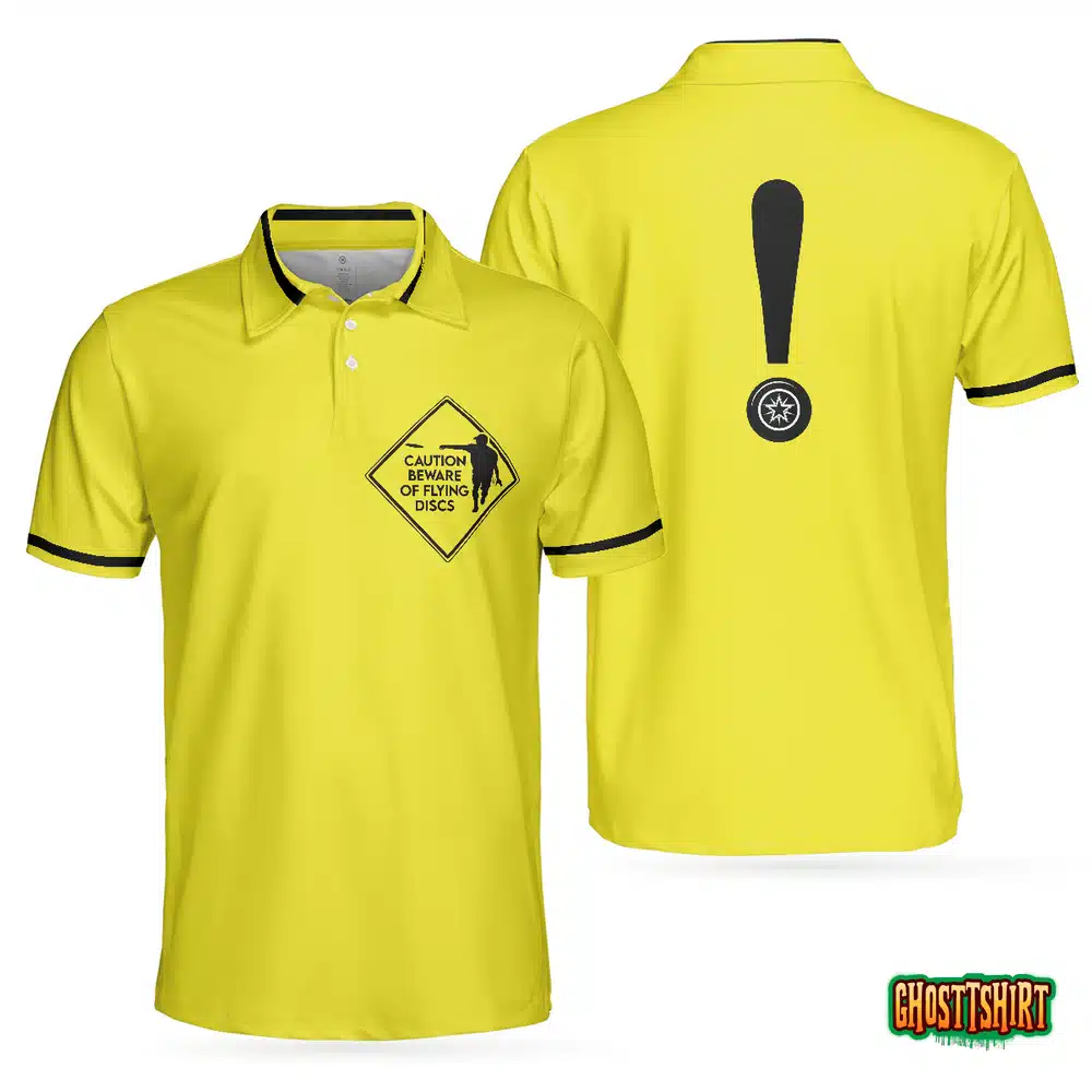 Caution Beware Of Flying Discs Short Sleeve Polo Shirt