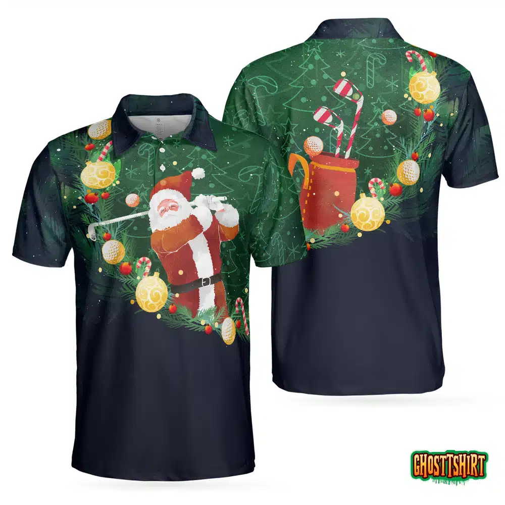 Christmas Golf Santa Playing Golf Pattern Polo Shirt