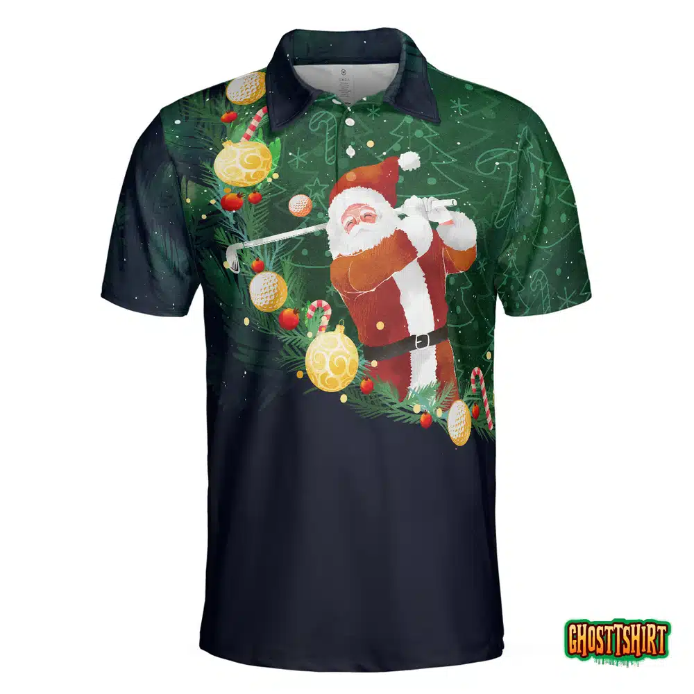 Christmas Golf Santa Playing Golf Pattern Polo Shirt