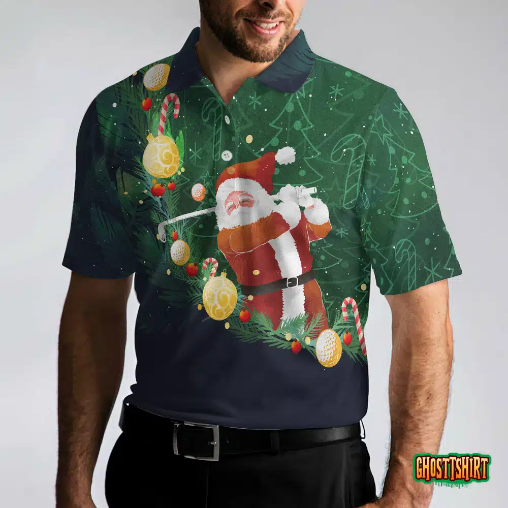 Christmas Golf Santa Playing Golf Pattern Polo Shirt