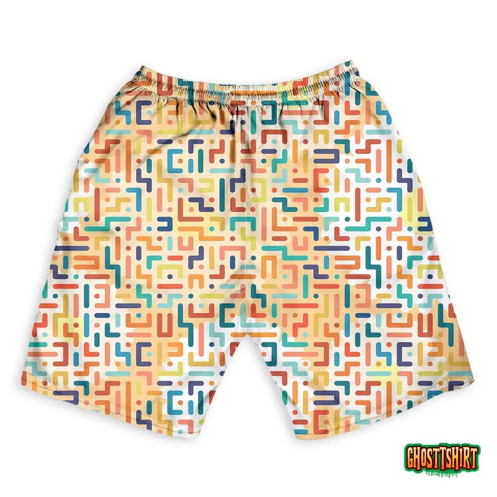 Color Seamless Geometric Daisy Flowers Hawaiian Beach Shorts