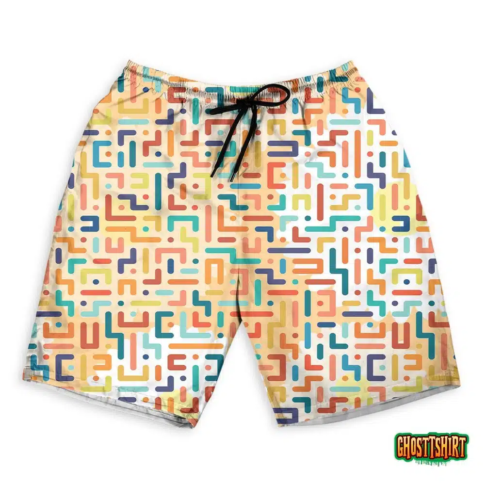 Color Seamless Geometric Daisy Flowers Hawaiian Beach Shorts
