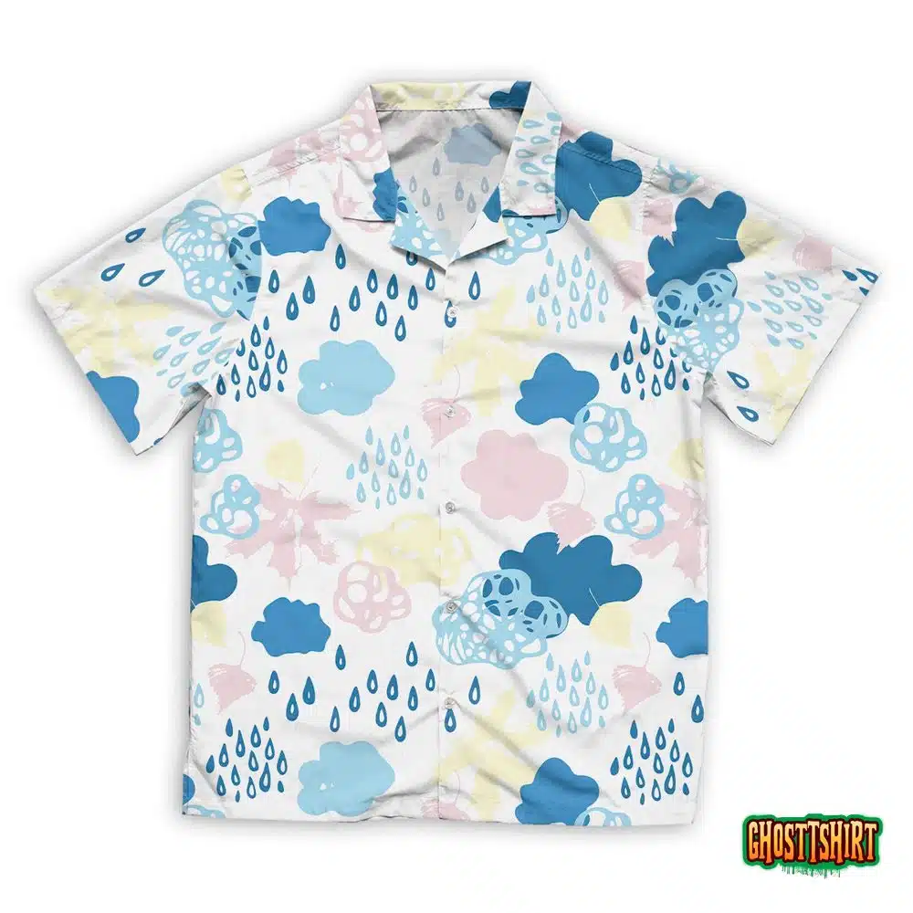 Cool Watercolour Rainy Clouds Raindrops Falling Hawaiian Beach Shirt