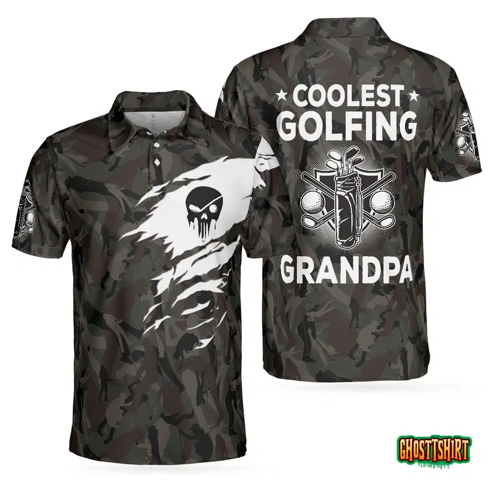 Coolest Golfing Grandpa Camouflage Pattern Golf Polo Shirt