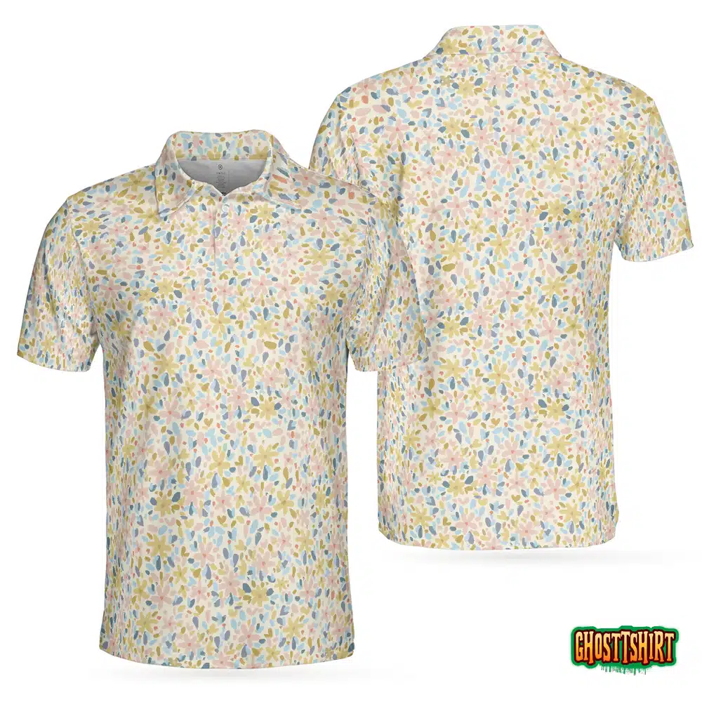 Crayon Flowers Pattern Polo Shirt