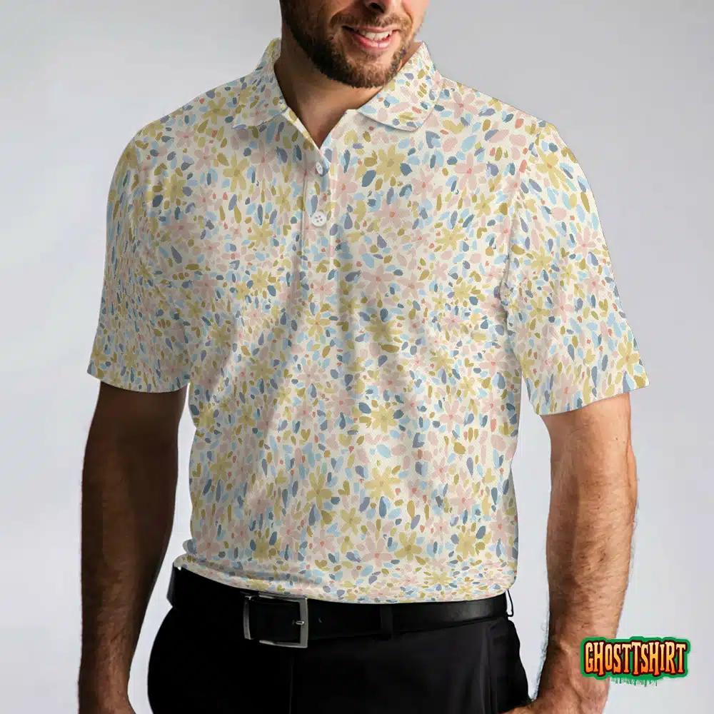 Crayon Flowers Pattern Polo Shirt