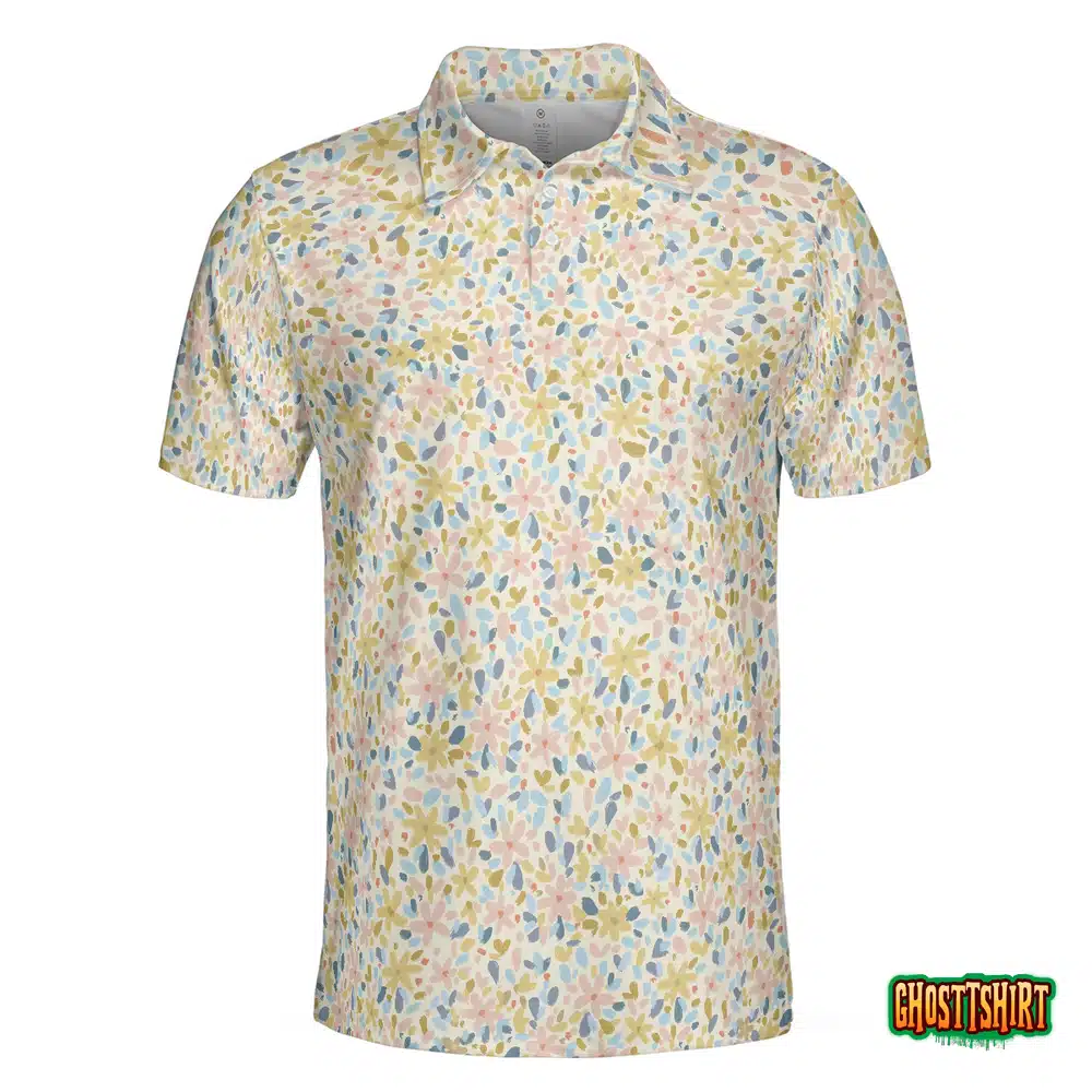 Crayon Flowers Pattern Polo Shirt