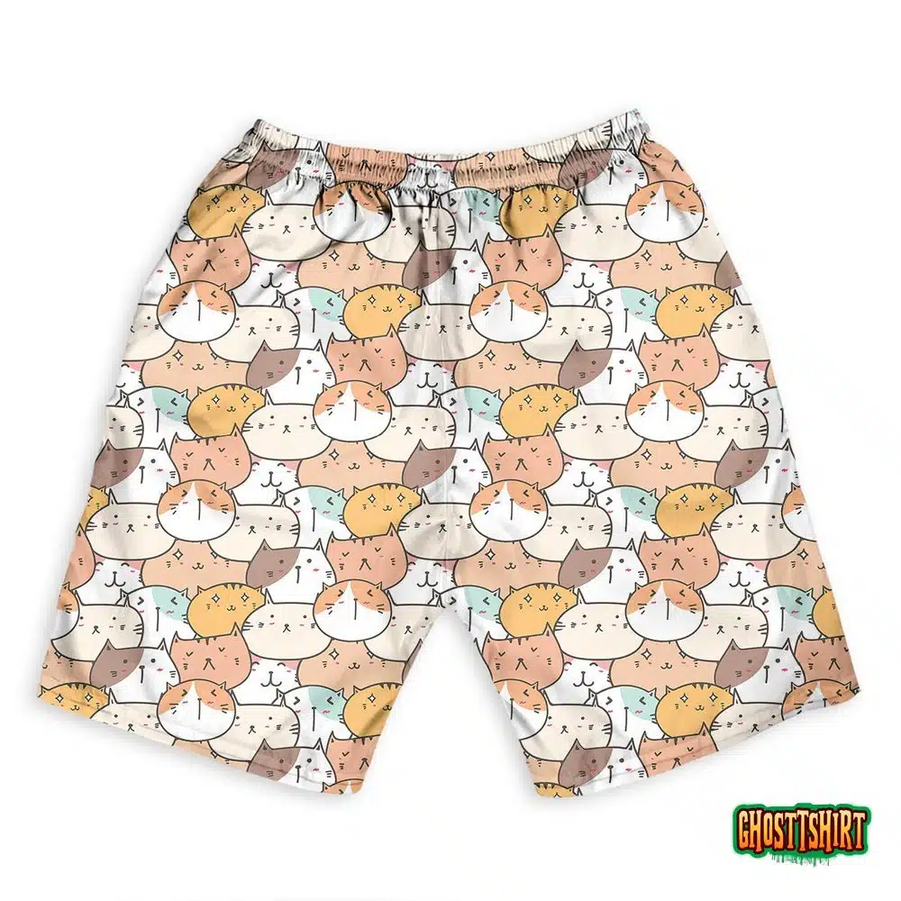 Cute Cats Pattern Hawaiian Beach Shorts