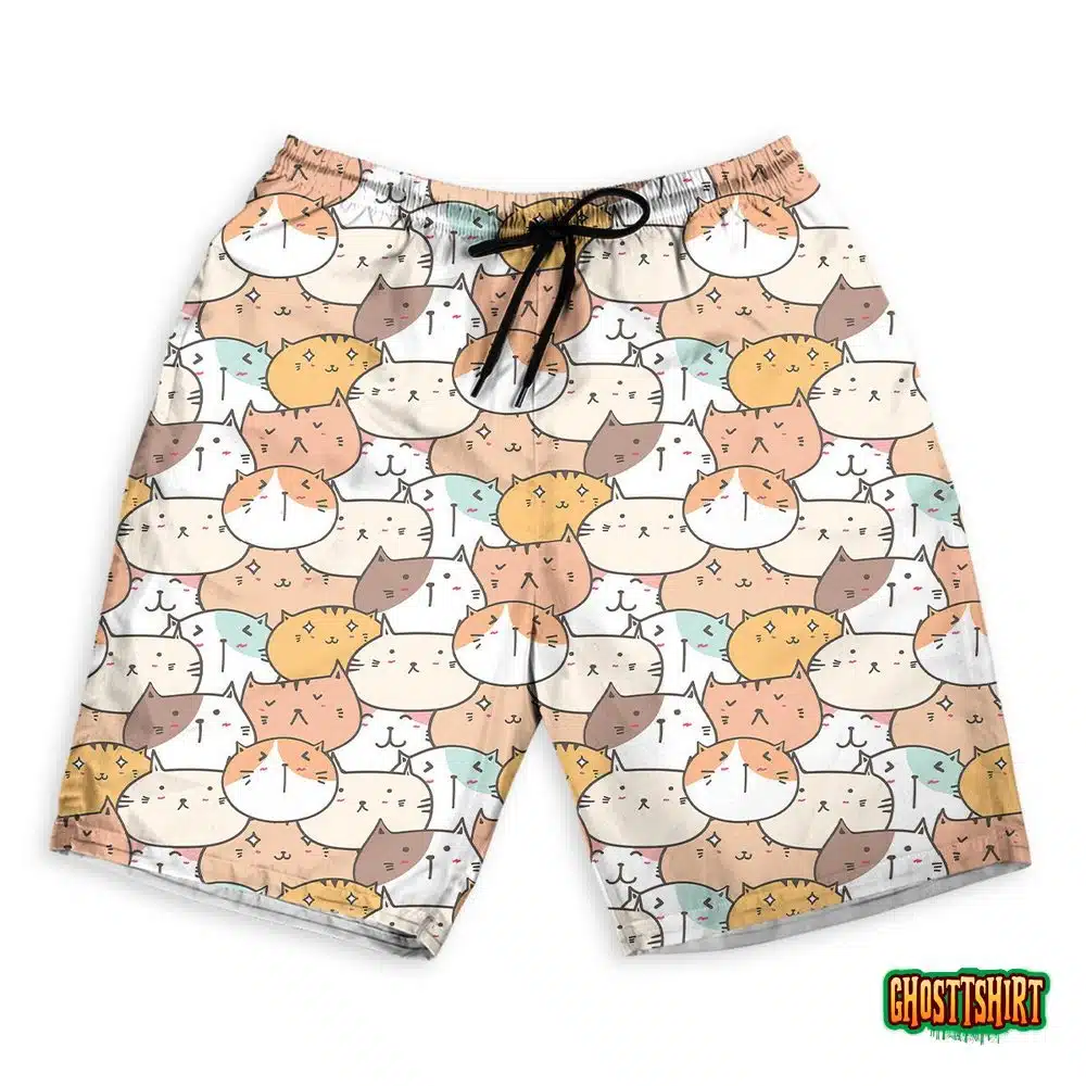 Cute Cats Pattern Hawaiian Beach Shorts