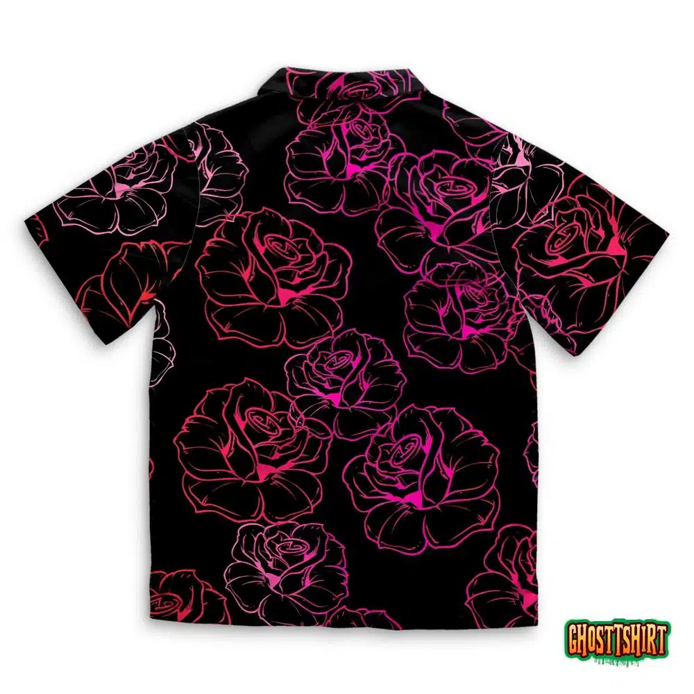 Dark Floral Pattern With Pink Red Roses Hawaiian Beach Shirt