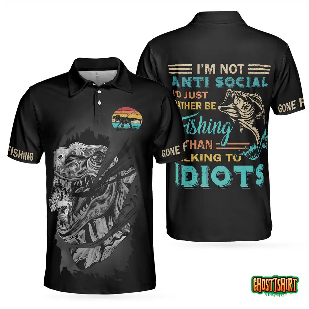 Fishsaurus Rex I’m Not Anti Social Polo Shirt
