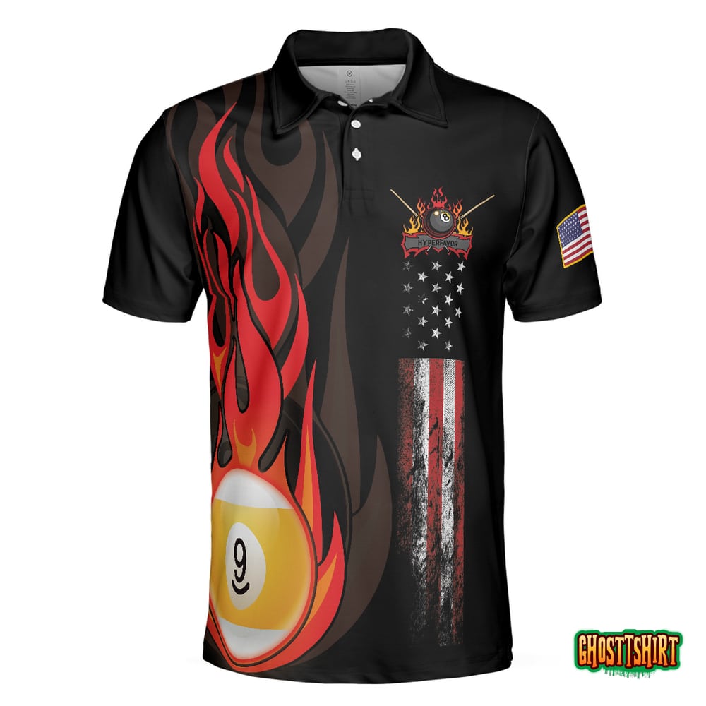 Flame 9 Ball Billiards Pool Polo Shirt