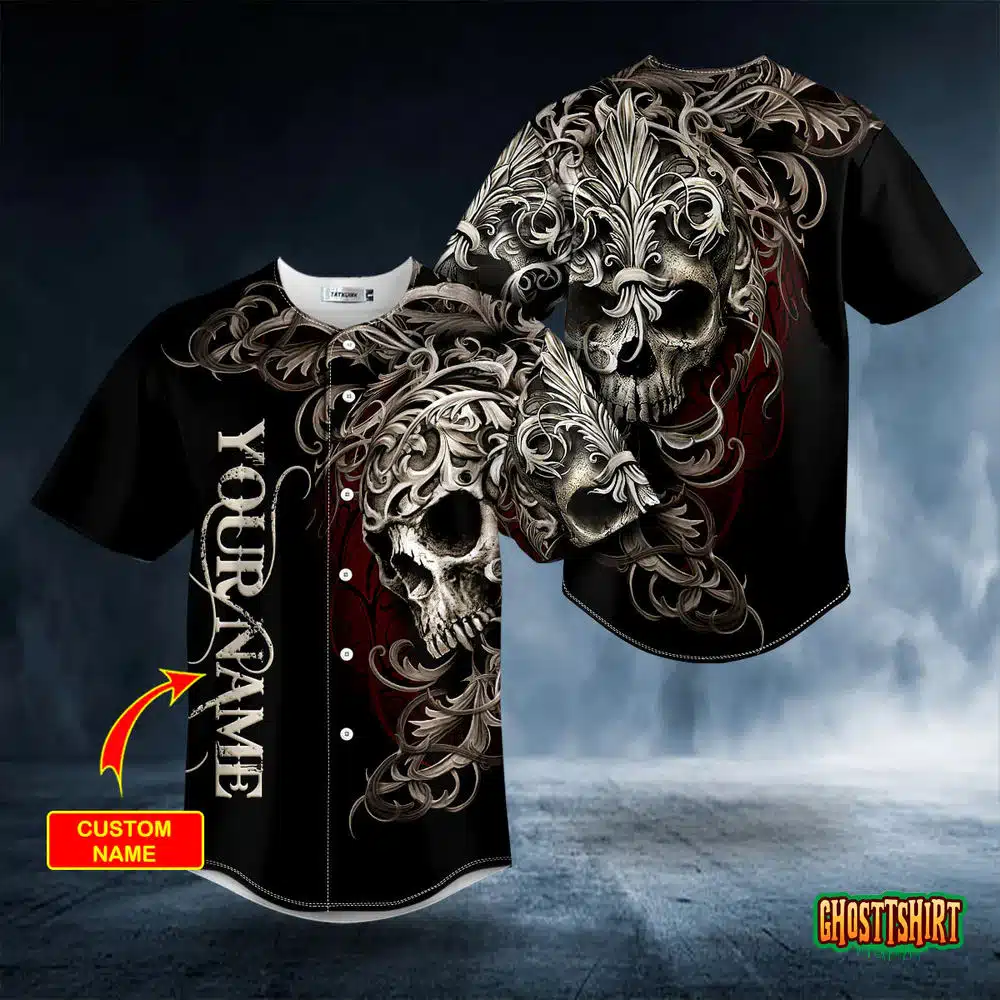 Fleur-de-lis Pattern King Skull Custom Baseball Jersey