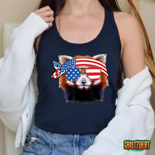 Funny Red Panda Bear American Flag Indepedence Day July 4th T-Shirt