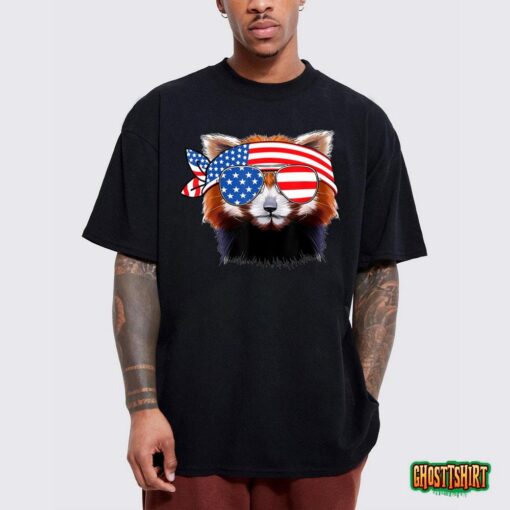 Funny Red Panda Bear American Flag Indepedence Day July 4th T-Shirt