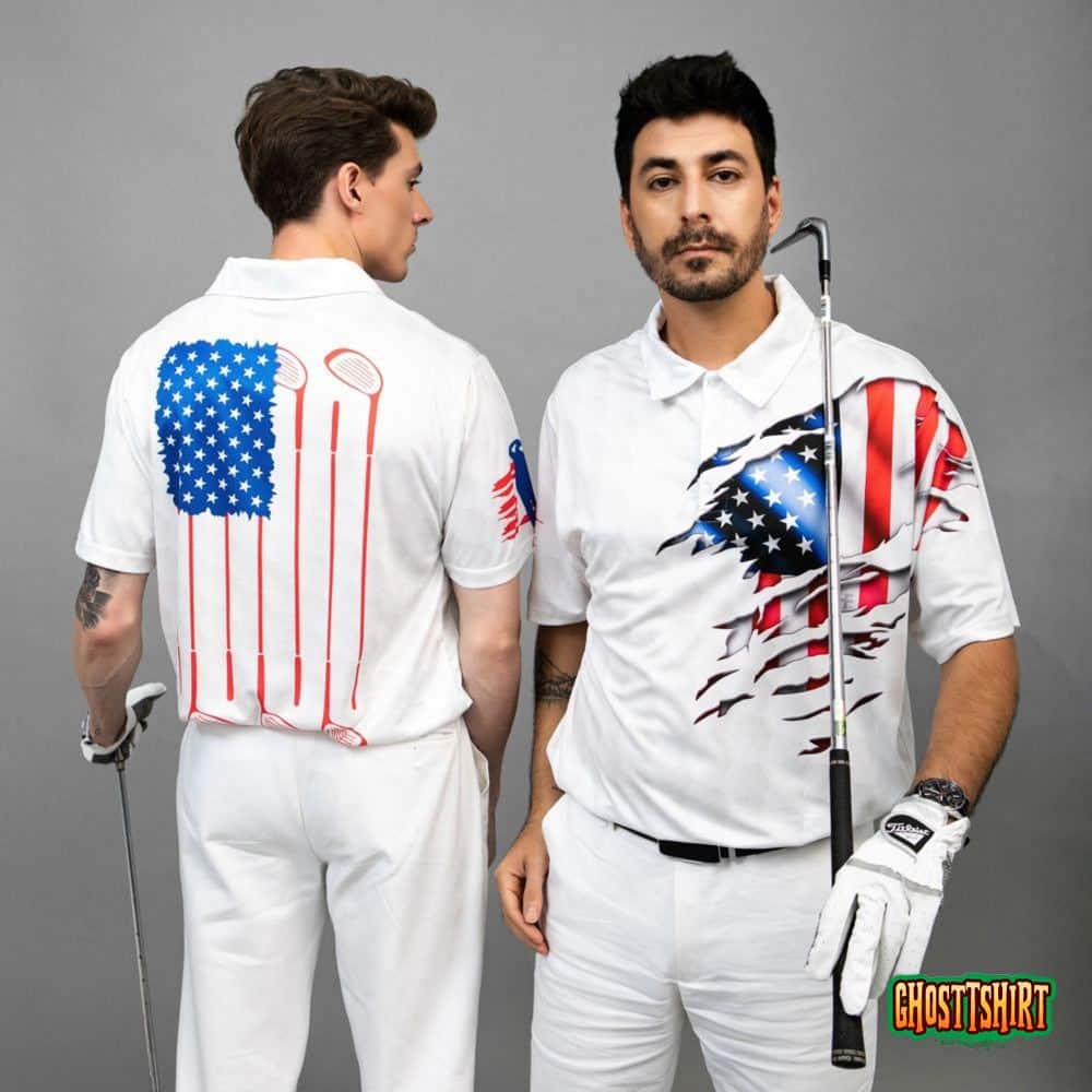 Golf American Flag Polo Shirt, USA Flag Golf Shirt, Patriotic Golf ...