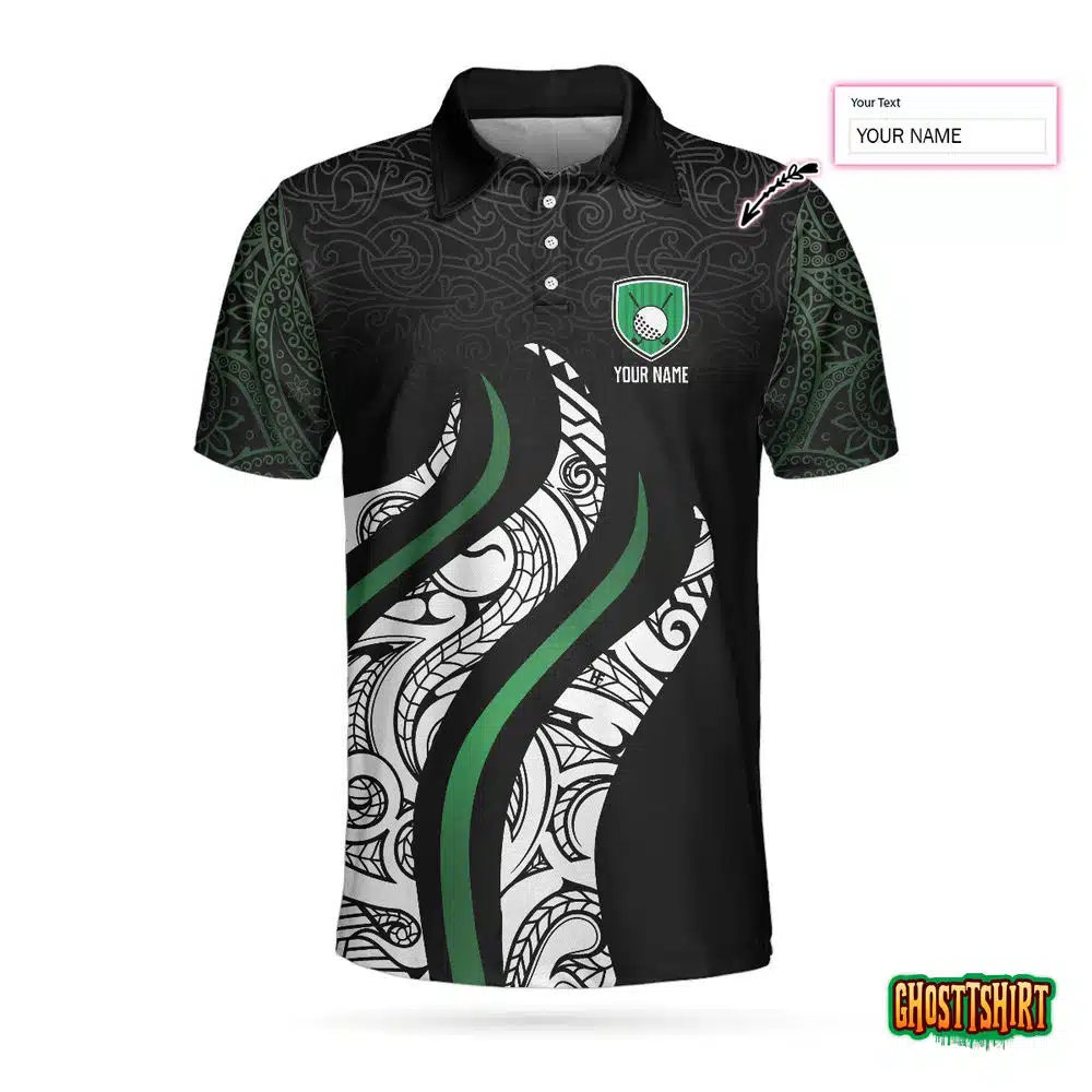 Golf Black And Green Abstract Pattern Custom Polo Shirt