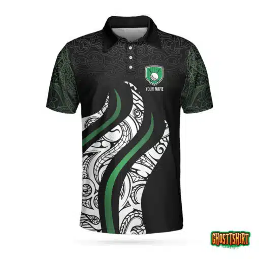 Golf Black And Green Abstract Pattern Custom Polo Shirt