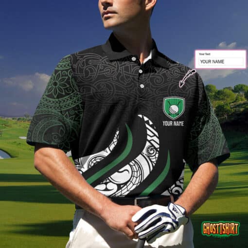 Golf Black And Green Abstract Pattern Custom Polo Shirt