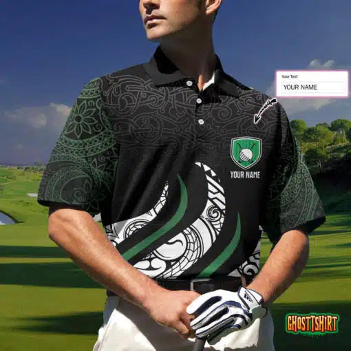 Golf Black And Green Abstract Pattern Custom Polo Shirt