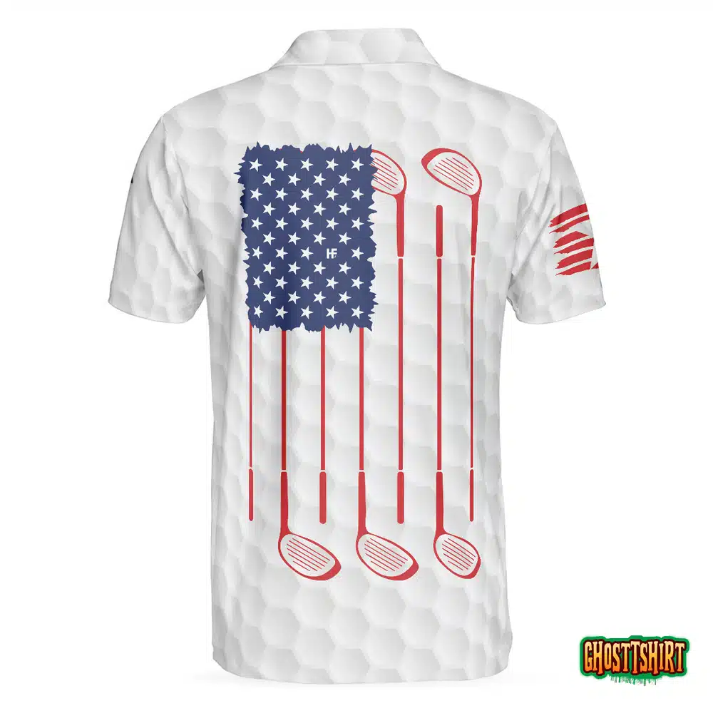 Golf Skull American Flag Short Sleeve Polo Shirt
