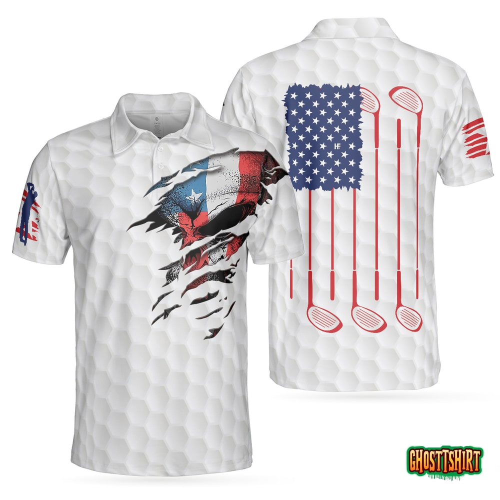 Golf Skull American Flag Short Sleeve Polo Shirt