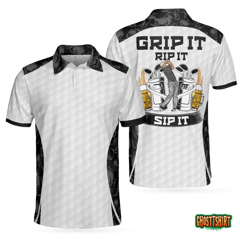 Grip It Rip It Sip It Golf White Polo Shirt