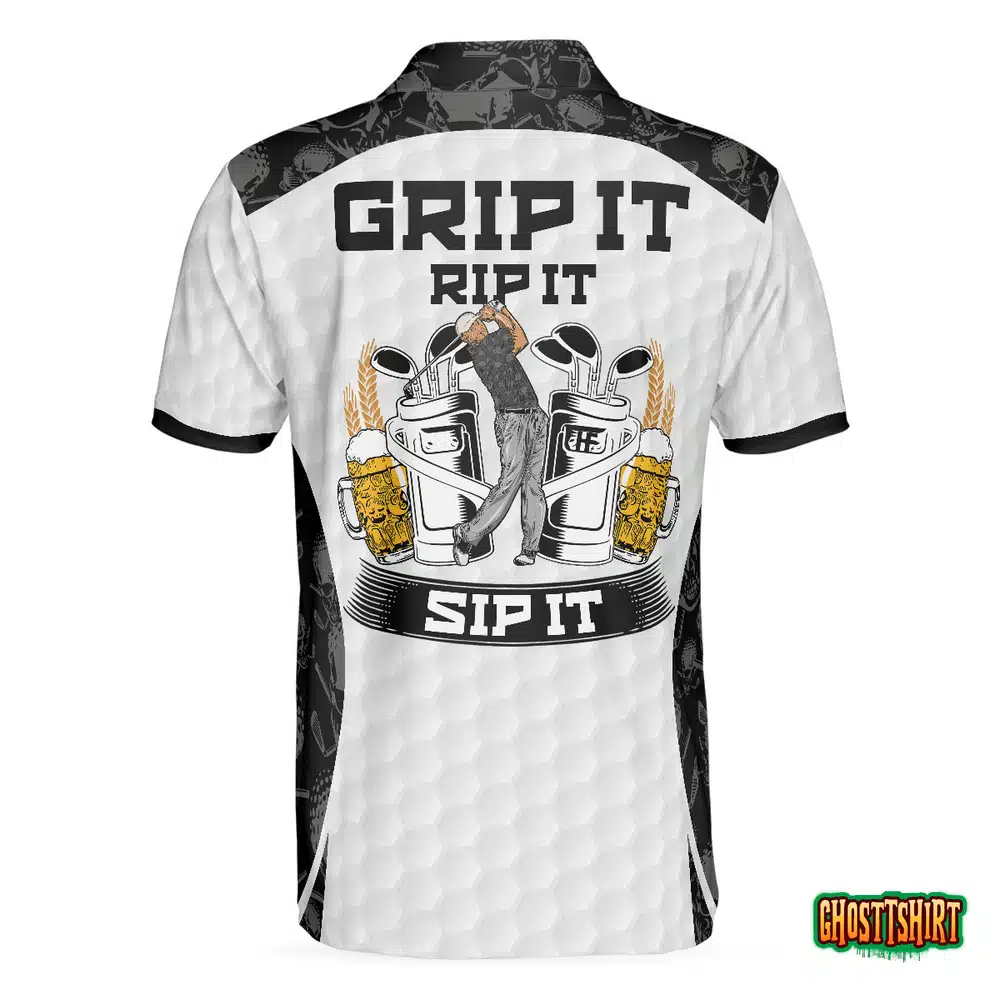 Grip It Rip It Sip It Golf White Polo Shirt