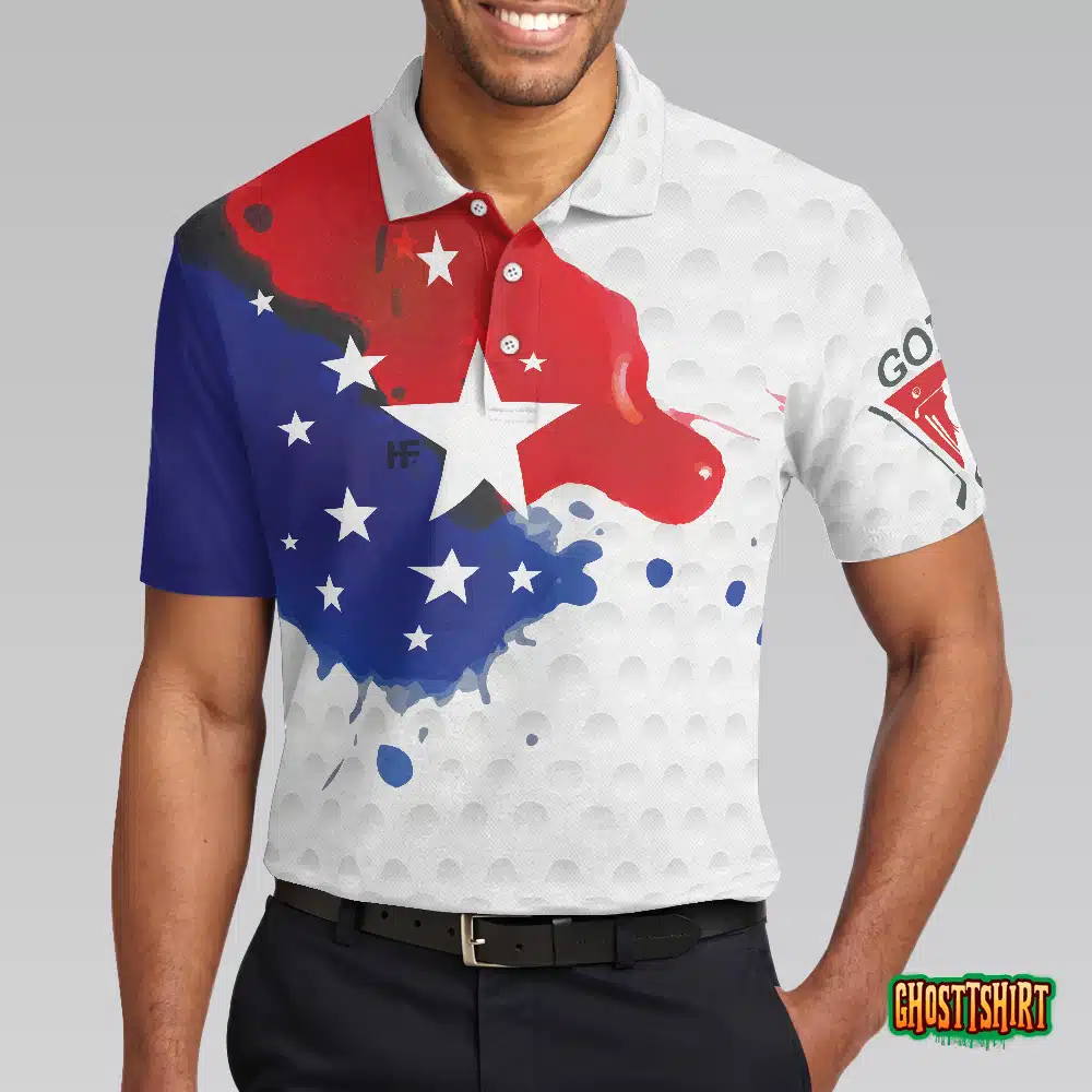 Grunge Style American Flag Polo Shirt