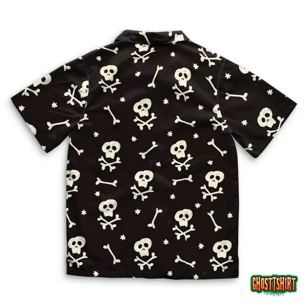 Halloween Seamless Pattern With Human Skulls Hawaiian Beach Shirt