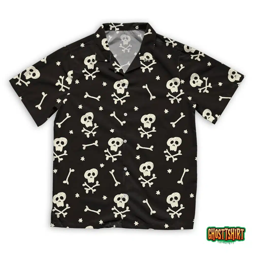 Halloween Seamless Pattern With Human Skulls Hawaiian Beach Shirt