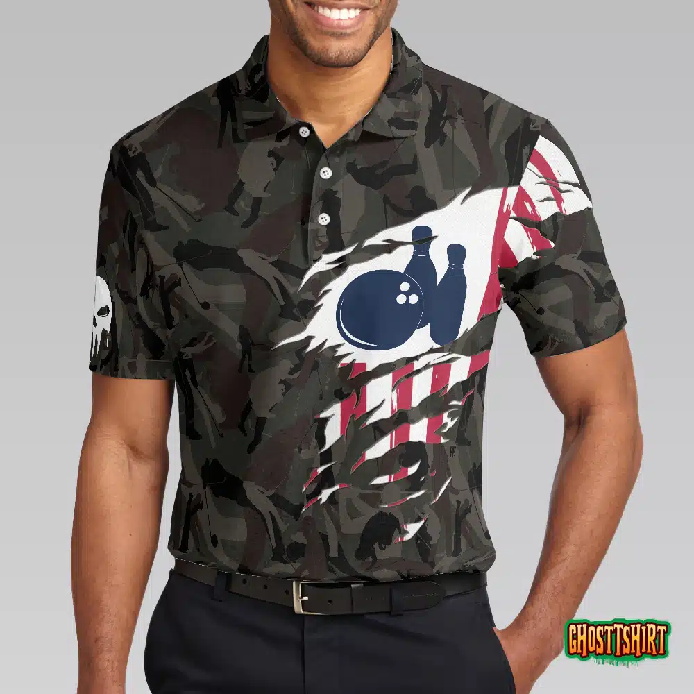Hand Instruction American Flag Camouflage Bowling Polo Shirt