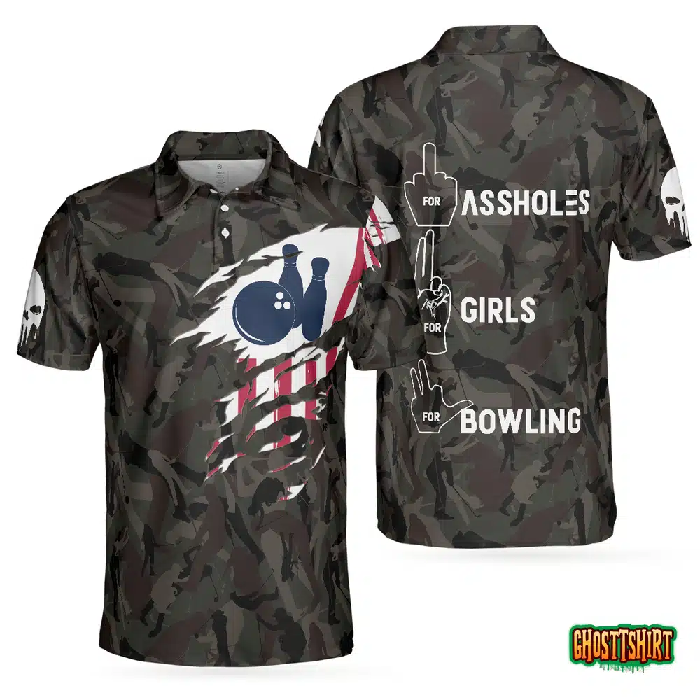 Hand Instruction American Flag Camouflage Bowling Polo Shirt