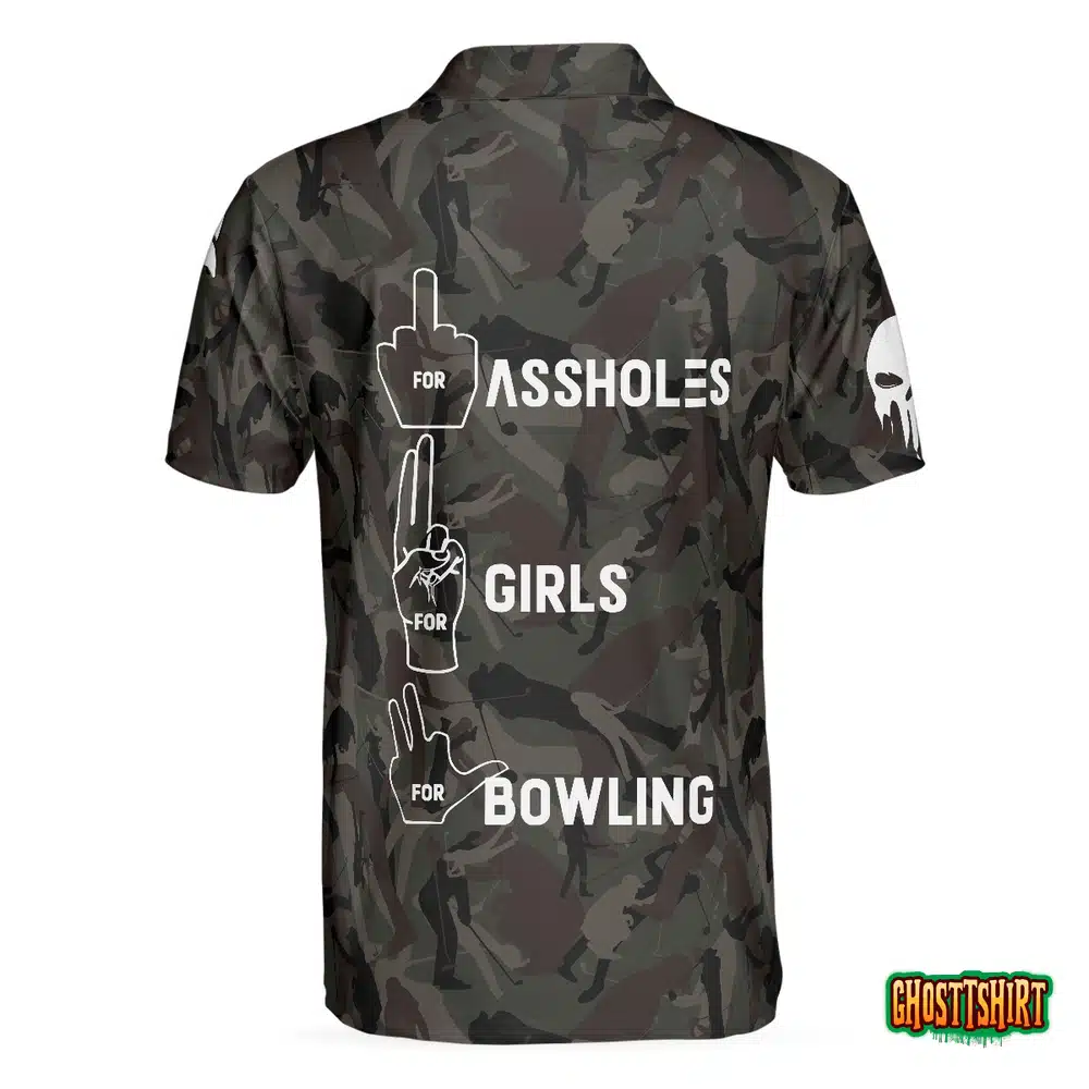 Hand Instruction American Flag Camouflage Bowling Polo Shirt