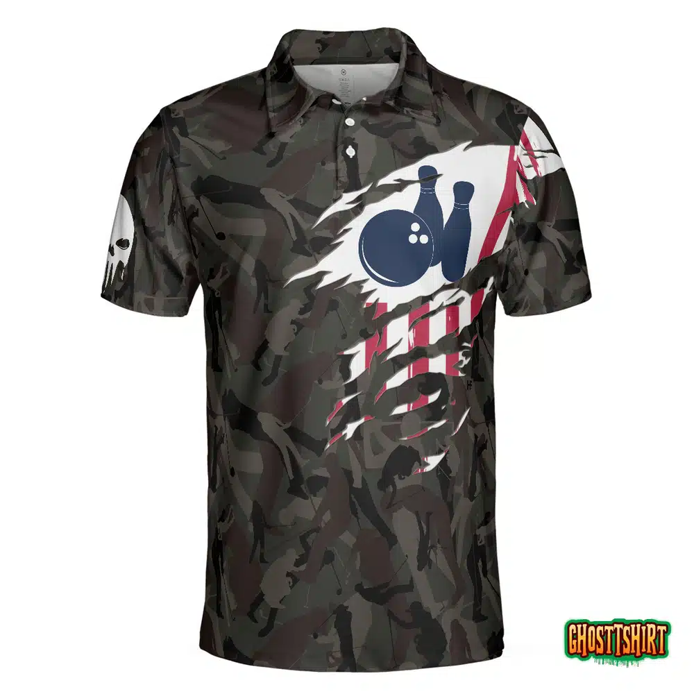 Hand Instruction American Flag Camouflage Bowling Polo Shirt