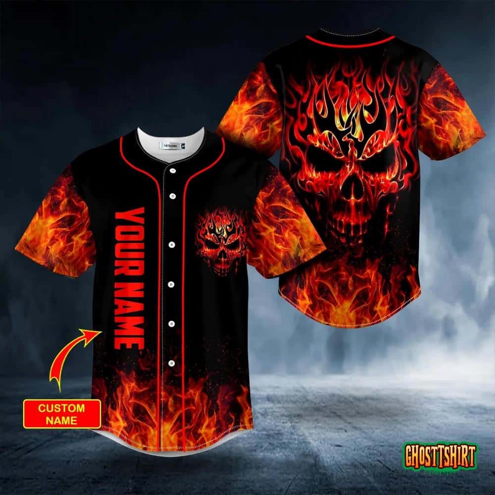 Head Fire Skull Custom name Baseball Jersey