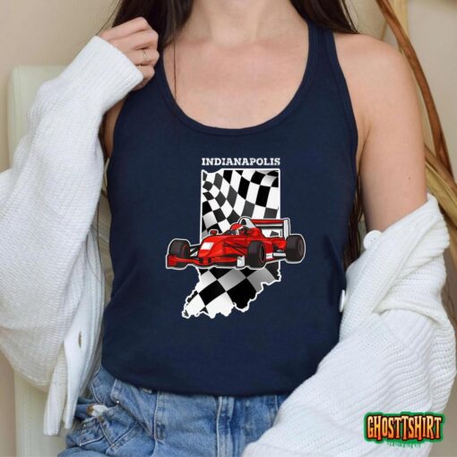 Indycar Racing Shirt Indianapolis Map Checkered Flag Racer T-Shirt