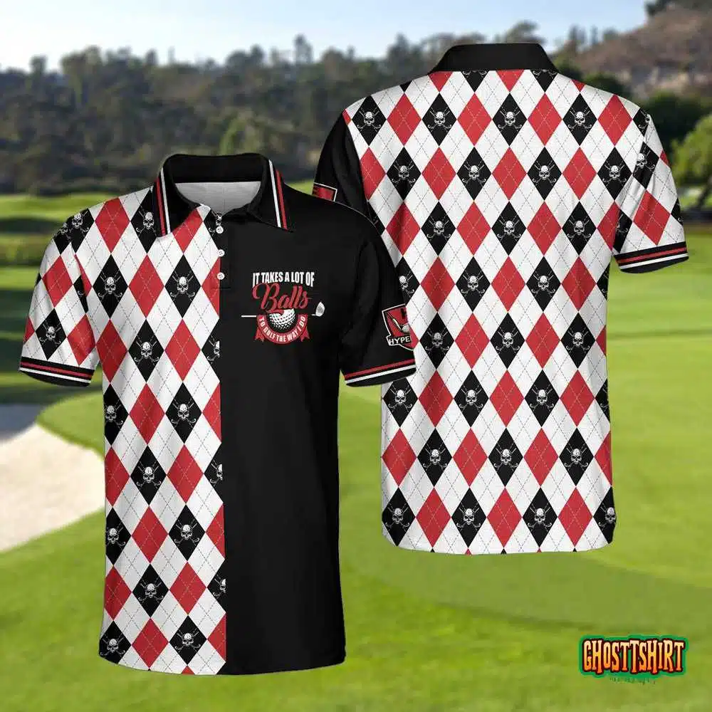 It Takes A Lot Of Balls Red Black And White Pattern Polo Shirt