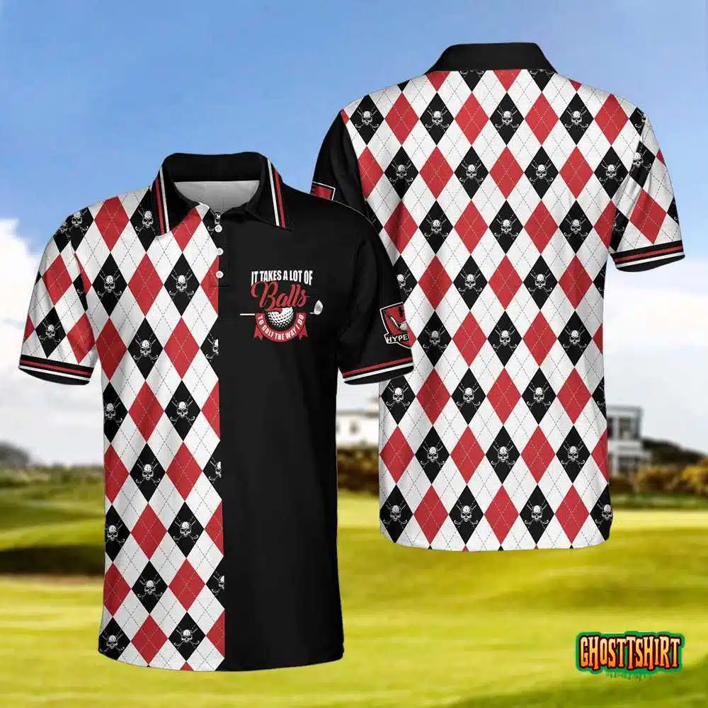 It Takes A Lot Of Balls Red Black And White Pattern Polo Shirt