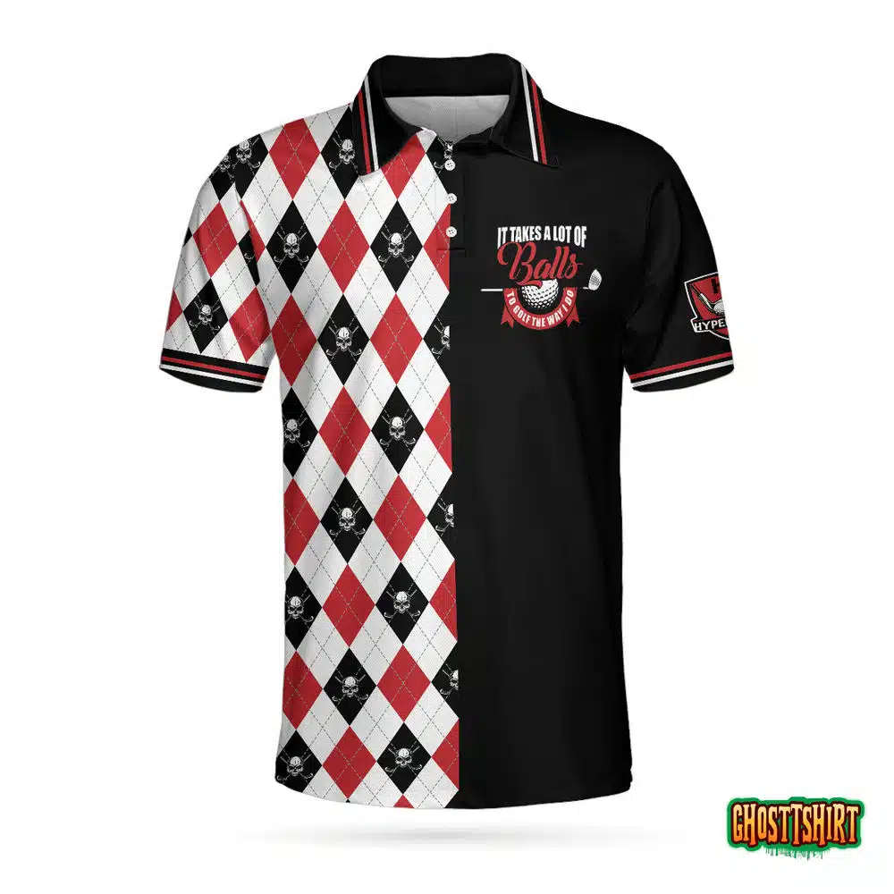 It Takes A Lot Of Balls Red Black And White Pattern Polo Shirt