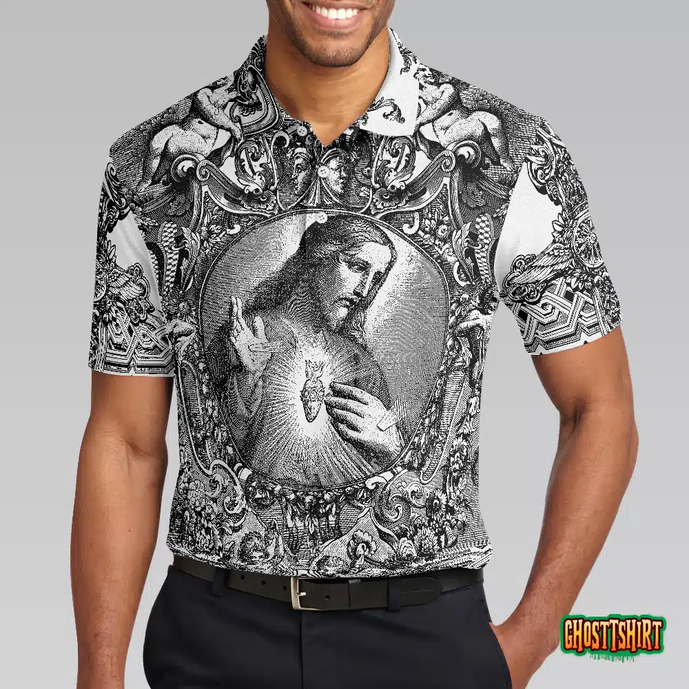 Jesus Christ Vintage Sketch Art Christian Polo Shirt
