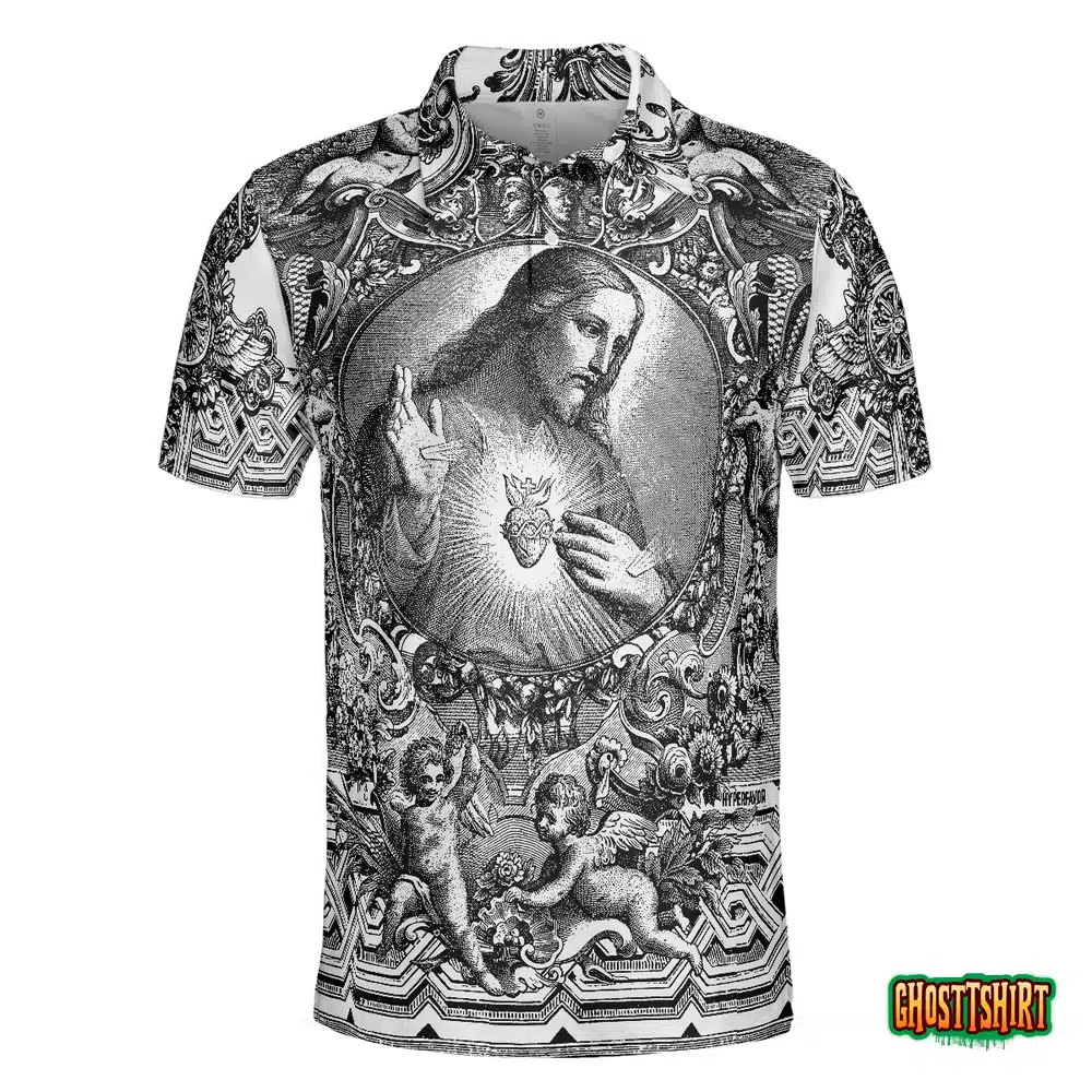 Jesus Christ Vintage Sketch Art Christian Polo Shirt