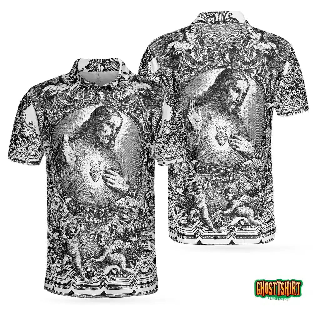 Jesus Christ Vintage Sketch Art Christian Polo Shirt