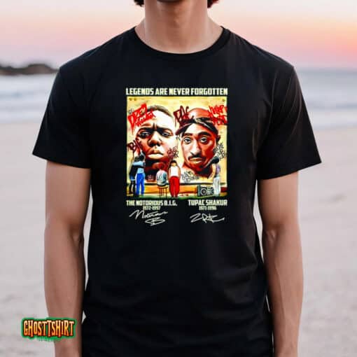 Legend Are Never Forgotten Notorious B.I.G 1972 – 1997 And Tupac Shakur 1971 – 1996 Signature Unisex T-Shirt