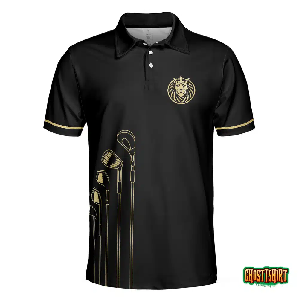 Live Like A King Playing Golf Black And Gold Polo Shirt
